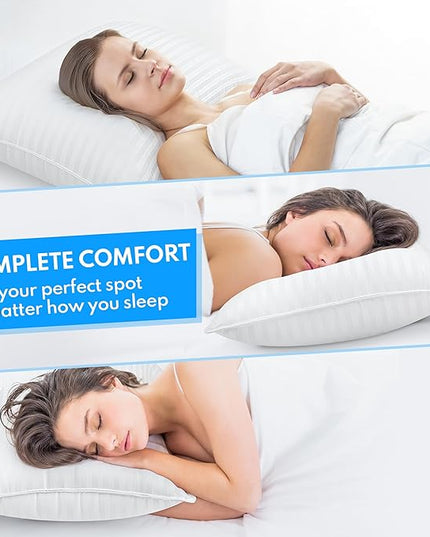 Standard Size Bed Pillows Set of 2 - Down Alternative Premium Cooling Pillows for Side, Back, and Stomach Sleepers Hotel Quality Fluffy Soft Microfiber Fill Breathable Skin-Friendly