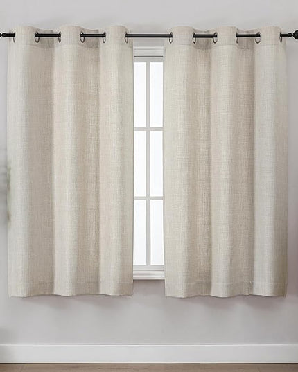 Chyhomenyc Curtains 54 Inch Length 2 Panels for Living Room, Light Filtering Faux Linen Textured Solid Window Curtains, Modern Soft Grommet Drapes for Bedroom, 40Wx54L, 2PCS, Linen Color