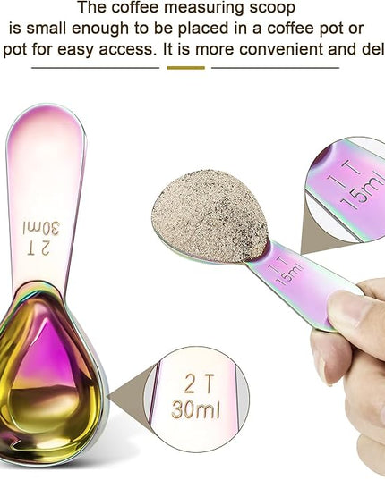 Stainless steel coffee scoop 2-piece set (1 tbsp, 2 tbsp) durable Tablespoon, ergonomic measuring spoon, Suitable for small and large jars，short-handled spoon (colored)