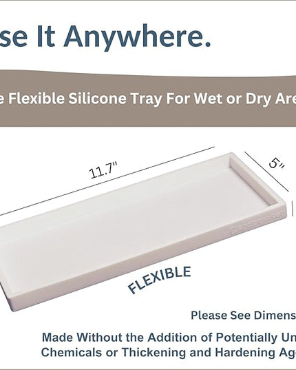 Countertop and Vanity Tray - 11.7" Silicone Bathroom Tray Countertop, Dish Soap Trays for Kitchen Counter, Bathroom Counter Organizer Accessories Caddy, Shower Trays Makeup Mat Oil, White