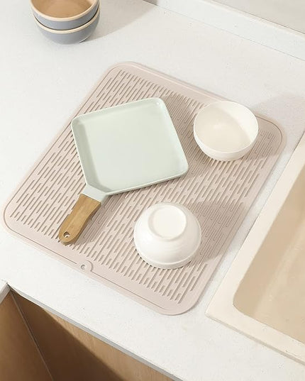 Silicone Dish Drying Mat for Multiple Usage,Easy clean,Eco-friendly,Heat-resistant Silicone Mat for Kitchen Counter or Sink,Refrigerator or Drawer Liner Tapioca XL 18 inches x 16 inches
