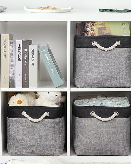TheWarmHome Storage Basket for Organizing - 16x12x12 inch Cube Storage bin 3 Pack Fabric Storage Cubes, Collapsible Storage Box for Organizer Cloth Gift Toy Closet (Black & Grey)
