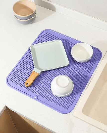 Silicone Dish Drying Mat for Multiple Usage,Easy clean,Eco-friendly,Heat-resistant Silicone Mat for Kitchen Counter or Sink,Refrigerator or Drawer Liner Light Purple XL 18 inches x 16 inches