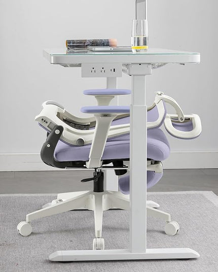 Foldable Office Chair with Foot Rest, Ergonomic Office Chair with Adjustable Lumbar Support, Headrest, Armrest, Home Office Desk Chair for Space Saving, Work from Home, Purple
