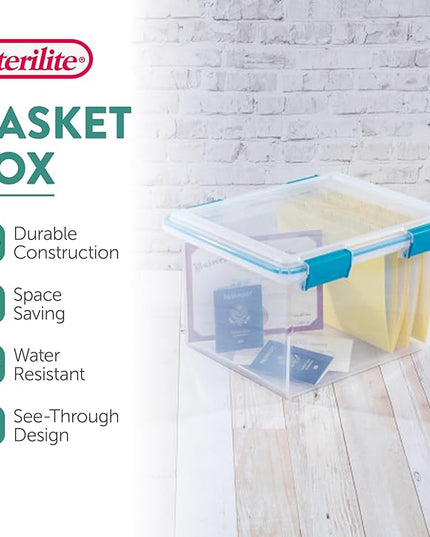 Sterilite 16-Pack Gasket Box, Weather-Resistant Storage Bins with Latching Lids, 32 Quart - Heavy-Duty Organizing Containers for Closet, Bathroom, and Office