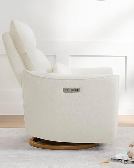 CHITA Swivel Rocker Recliner Chair, Power Nursery Glider Recliner, Nursery Rocking Chair with Adjustable Power Headrest, FSC Certified, Solid Wood Base, Cream