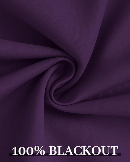 Yakamok Room Darkening 100% Blackout Curtains Grommet Window Treatments with 2 Thick Layers-Purple Thermal Insulated Drapes Set of 2 Panels for Bedroom Living Room 52 Inches by 84 Inches Length