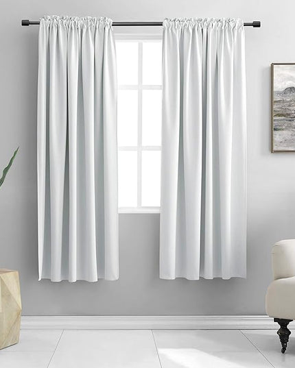 DONREN Greyish White Room Darkening Window Curtain Panels - Off White Thermal Insulated Rod Pocket Curtains for Bathroom (42 Width x 63 Length,2 Panels)