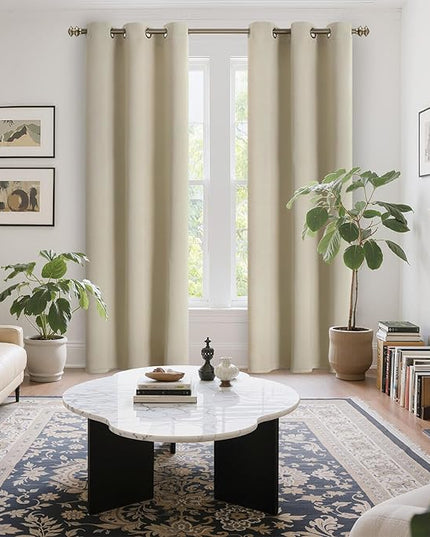 YoungsTex Beige Room Darkening Curtains 84 Inches Long for Bedroom - Thermal Insulated with Grommet Blackout Window Drapes for Living Room, 2 Panels, 42 x 84 Inch