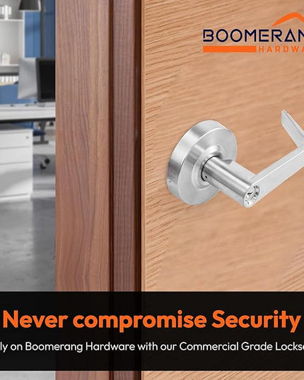 Boomerang Privacy/Bathroom Function - ADA Commercial Door Lever Lock - Heavy-Duty Locking Door Handle, Cylindrical Lever Lock, Non-Handed Grade 2, Satin Chrome (US26D), Privacy/Bathroom