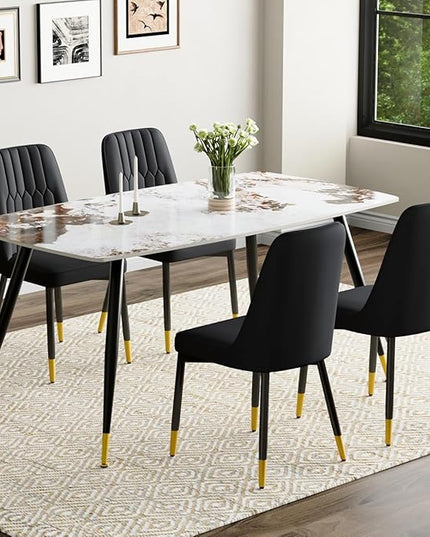 Modern Dining Table Set for 4, 62'' Sintered Stone Table, 4 Chairs, Easy to Assemble