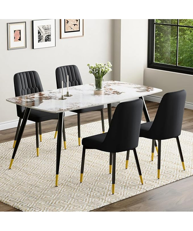 Modern Dining Table Set for 4, 62'' Sintered Stone Table, 4 Chairs, Easy to Assemble