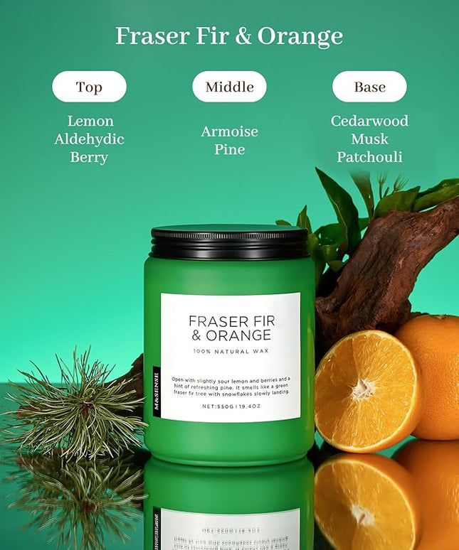 M&SENSE Fir & Orange Large Candle for Home Scented 19.4oz 110 Hour Clean Non Toxic Long Lasting Organic Natural Soy Wax Highly Scented Holiday Candle Gifts for Home Decor