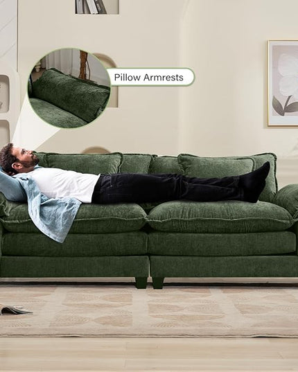 86" Modular Sectional Sofa, Comfy Cloud Couch Sectional Sofa, Chenille Sofa Sleeper Deep Seat Sofa with Throw Pillows for Living Room (Green, 86"- Loveseat)