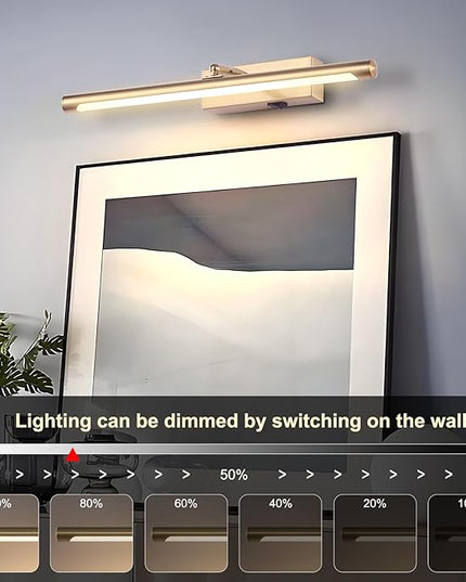 Picture Light for Wall Battery Operated, 24" Rechargeable Art Light with Remote and Timer for Painting, 9000mAh Wireless Wall Light for Display, Artwork, Portrait, Gallery, Gold