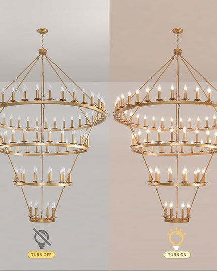 4 Tier Gold Wagon Wheel Chandelier,Extra Large 60-Inch 78-Light Circle Light Fixture,Round Chandeliers for Foyer Entryway Dining Room Living Room High Ceilings