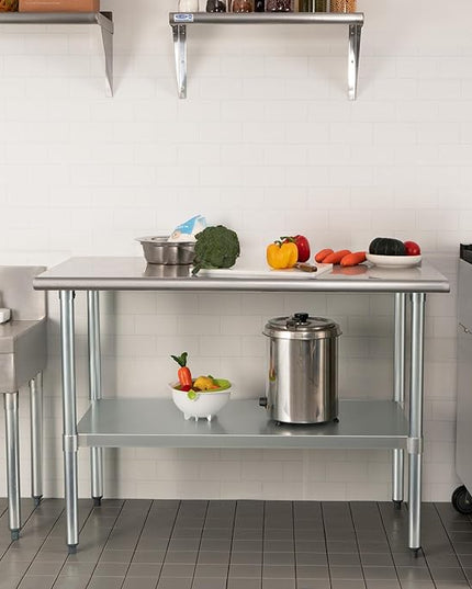 HARDURA Stainless Steel Table 30X48 Inches with Undershelf and Galvanized Legs NSF Heavy Duty Commercial Prep Work Table for Restaurant Kitchen Home and Hotel