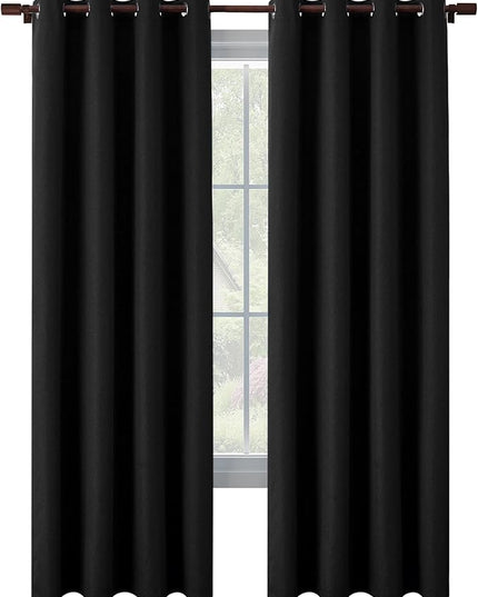 100% Blackout Linen Curtains 84 Inch Length 2 Panels for Bedroom, Thermal Insulated Full Shading Soundproof Privacy Panels for Playroom Guest Room, Black, W52 x L84, 2 Panels