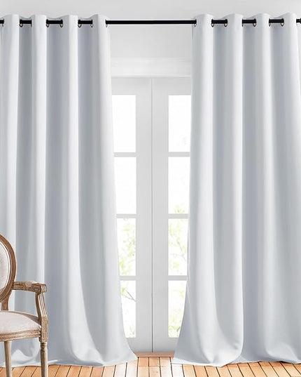 NICETOWN Blackout Living Room Curtains Greyish White - Home Fashion Ring Top Thermal Insulated Darkening Curtains for Bedroom/Living Room (2 Panels, W52 x L90, Greyish White)
