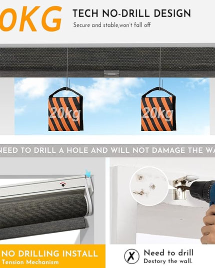 Persilux Smart Motorized Blinds with Remote, No Drill Automatic Roller Shades for Indoor Windows, Light Filtering Linen Fabric, Electric Blinds for Windows, Weave Blend Coal C162-8, Custom Size