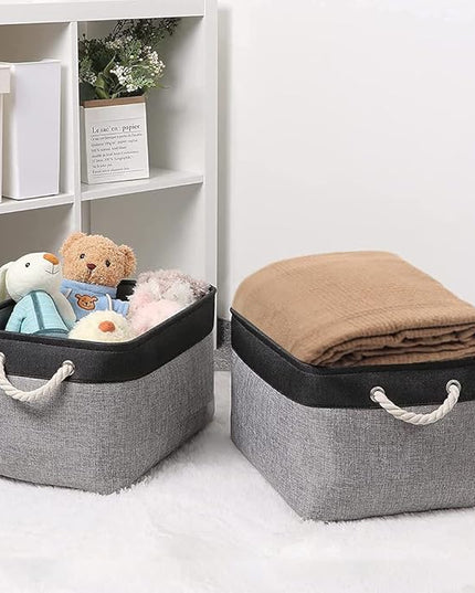 TheWarmHome Organization and Storage Basket for Organizing - 17x14x10 inch Large 3 Pack Collapsible Storage Bin for Shelves, Fabric Basket for Gifts Empty Organizer Gift Closet (Black & Grey)