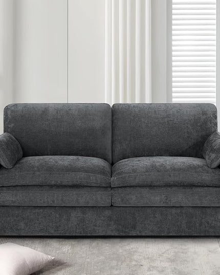 69" Chenille Modern Couch with Cozy & Soft Backrests, 2 Seats Sofa with 2 Extra Pillows, Comfy Upholstered Sofa with Thicker Cushions for Living Room, Office, Grey
