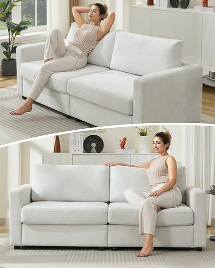 Tbfit Sectional Couch Loveseat, 79" Modern Comfy Sofa with Deep Seat, Removable Cover & Reversible Cushion, White