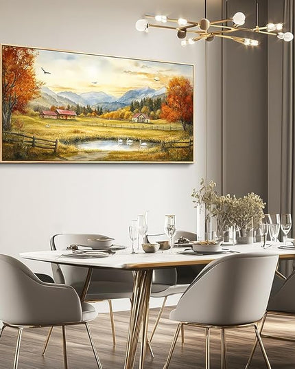 PHAOHUAXM Large Canvas Wall Art For Living Room Wall Decor For Office Decorations For Bedroom Ink-Wash Landscape Paintings Artworks Restaurant Kitchen Mural Modern Home Decor 20"X40" Wood Framed