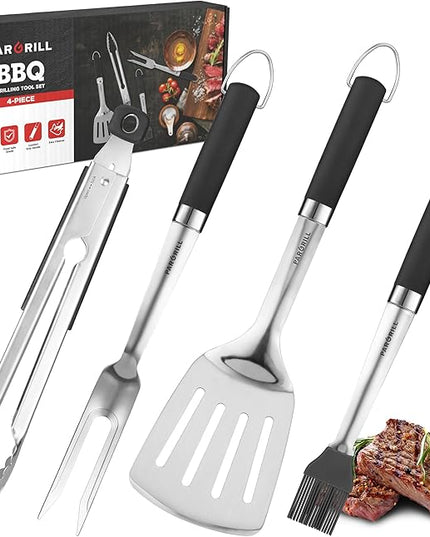 Grill Accessories Heavy Duty BBQ Set Gifts for Men/Women - Premium Stainless Steel Spatula, Fork, Brush & Tongs, Barbecue Utensils Tool Kit Gift for Grilling Lover Outdoor
