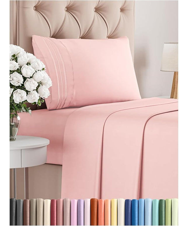 Twin XL Size 3 Piece Sheet Set - Comfy Breathable & Cooling Bed Sheets Set - Hotel Luxury Bedding for Women, Men, Kids, Teens, Boys & Girls - Deep Pockets, Soft, Wrinkle Free - Oeko-Tex - Baby Pink