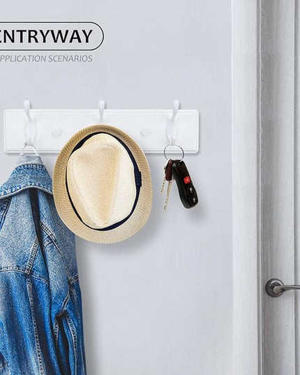 Wooden Coat Rack, Wall-Mounted Organizer for Closet, Entryway, Hallway, Foyer, Bedroom, Heavy Duty Double Hooks for Hanging Towels, Bags, Hats, Jackets, Key (White, 3 Hooks)