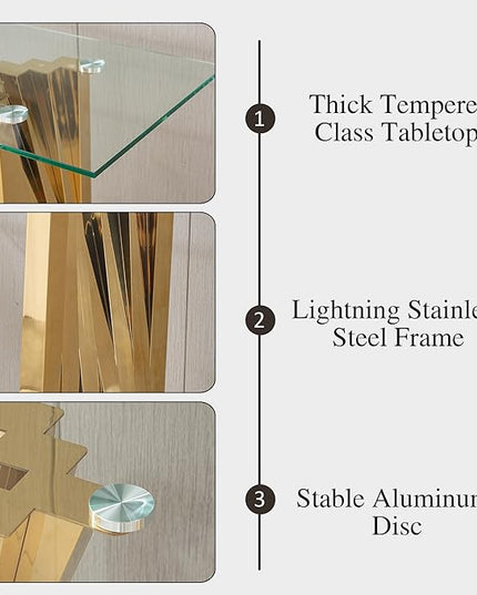 7 Piece Glass Dining Table Set,70" Dinner Room Glass Table Set for 6,Modern Kitchen Dinner Table Set with Stainless Steel Base and 6 Upholstered Velvet Dining Chairs for Living Dining Room