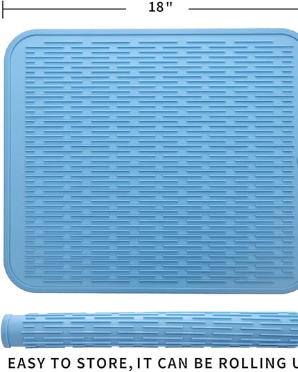 Silicone Dish Drying Mat for Multiple Usage,Easy clean,Eco-friendly,Heat-resistant Silicone Mat for Kitchen Counter or Sink,Refrigerator or Drawer Liner Light Blue XL 18 inches x 16 inches