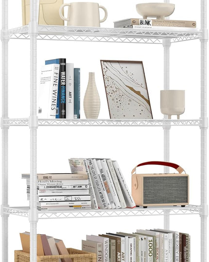1250 lbs 5 Tier Shelf Metal Storage Shelves Wire Rack Closet Organizers for Garage Kitchen Bathroom Laundry White 11.8" D x 29.5" W x 59.5" H