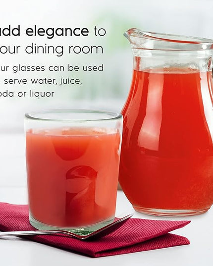 Clear 10 oz Tumblers (set of 6), Hand Blown Mexican Glassware, Recycled Glass Drinking Glasses, Lead-Free, Cocktail Margarita Glasses, Wine Glasses, Shot Glasses, Whiskey Glasses (Tumbler)
