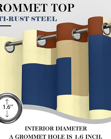 Terracotta Blue 100% Blackout Curtains for Bedroom 84 inch Long 2 Panels Set Modern Abstract Geometric Black Out Curtains Insulated Room Darkening Window Drapes for Living Room, 52Wx84L