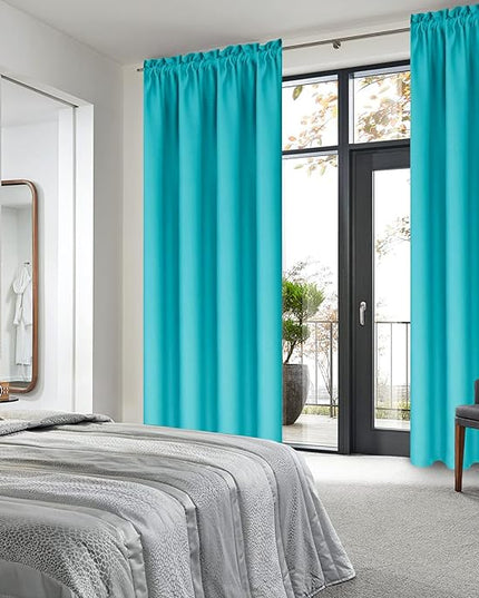 DWCN Blackout Curtains for Bedroom - Thermal Insulated Privacy Energy Saving Rod Pocket Drapes for Living Room, W 38 x L 72 Inch, Turquoise, Set of 2