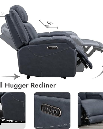 Watson & Whitely Genuine Leather Power Recliner Chairs for Adults, Wall Hugger RV Recliner with Power Headrest & Charging Ports, Electric Recliner Sofa Chair for Living Room, Navy