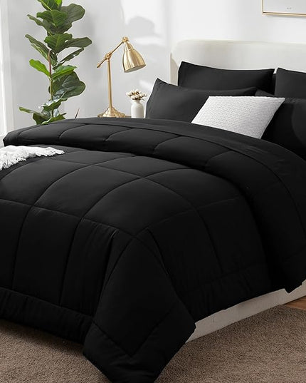 CozyLux Twin XL Comforter Set Black, 5 Pieces Twin Extra Long Bed in a Bag for College Dorm, All Season Bedding Set with Stitch Quilted Comforter, Flat Sheet, Fitted Sheet, Pillowcases