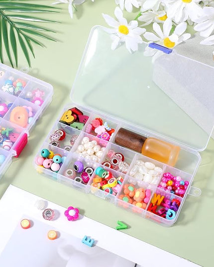 2Pcs Bead Organizer Box, Mini Clear Plastic Storage Box with Removable Divider for Beads Jewelry Rhinestone Small Parts Hair Stuff Accessory DIY Supply (15 Grids)