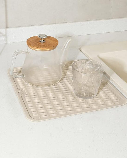 Silicone Dish Drying Mat for Multiple Usage,Easy clean,Eco-friendly,Heat-resistant Silicone Mat for Kitchen Counter or Sink,Refrigerator or Drawer liner Tapioca M 12 inches x 12 inches