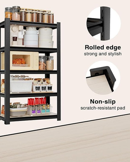 WORKPRO House 5-Tier Shelving Unit, 3000lbs Adjustable Storage Shelves, Boltless Book Shelf, Shelf Organizer for Kitchen, Living Room, Bathroom, Wood Grain Pattern, Waterproof Board, 24-1/10"W, Black