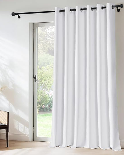 NICETOWN 100% Blackout Sliding Door Curtains 95 inches Long, Grommet Thermal Insulated Room Divider Curtains for Living Room/Bedroom/French Door/Patio, 1 Panel, Pure White, 80W x 95L