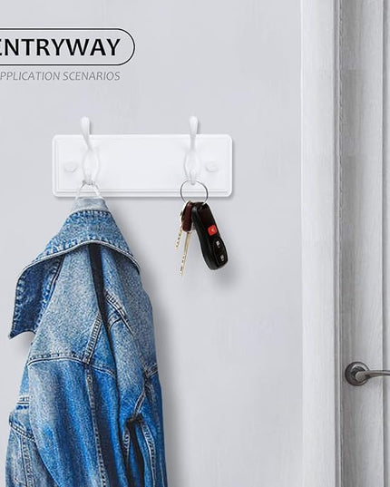 Wooden Coat Rack, Wall-Mounted Organizer for Closet, Entryway, Hallway, Foyer, Bedroom, Heavy Duty Double Hooks for Hanging Towels, Bags, Hats, Jackets, Key (White, 2 Hooks)