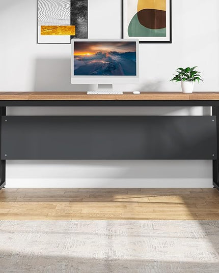 Tribesigns 63 inches Computer Desk, Modern Home Office Desk Writing Table for Workstation, Dark Walnut + Steel Leg, Cabinet not Included (Walnut, 63-inch)