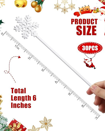 30 Pcs Christmas Drink Stirrers Xmas Stir Stick Holiday Coffee Swizzle Stick Reusable Plastic Hot Cocoa Bar Chocolate Decoration Cocktail Mixer(Snowflake,White)