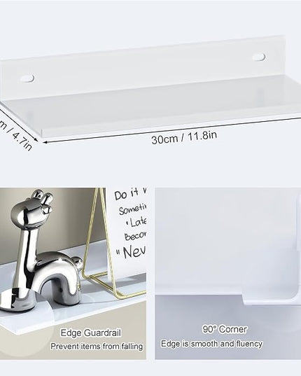 White Adhesive Shower Caddy 30cm, Bathroom Floating Shelves for Wall No Drilling 2 Pack, Metal Bathroom Wall Shower Shelves Storage Organizer for Kitchen Home