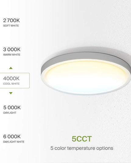 ASD LED 15" Round Flush Mount Ceiling Light Fixture, Low Profile Surface Lighting | 5CCT, Dimmable, Ultra-Thin, ETL Listed | 28W 2300LM 2700-6000K 100-277V | Kitchen, Bedroom, Hallway Lamp | White