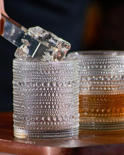 LEMONSODA Hobnail Drinking Glasses Set of 4 – Vintage Clear Lowball Glass Cups 10oz – Textured Barware Aesthetic Retro Glassware Tumblers for Water, Cocktails, Whiskey, Juice (Lowball 10oz, Set of 4)