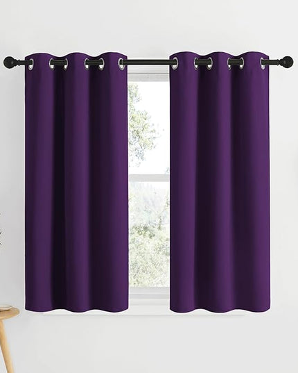 NICETOWN Blackout Kitchen Curtains for 50 inches Long - Grommet Thermal Insulated Window Treatments Light Blocking Drapes for Bedroom/Girl Room, Royal Purple, W34 x L50, 2 Panels